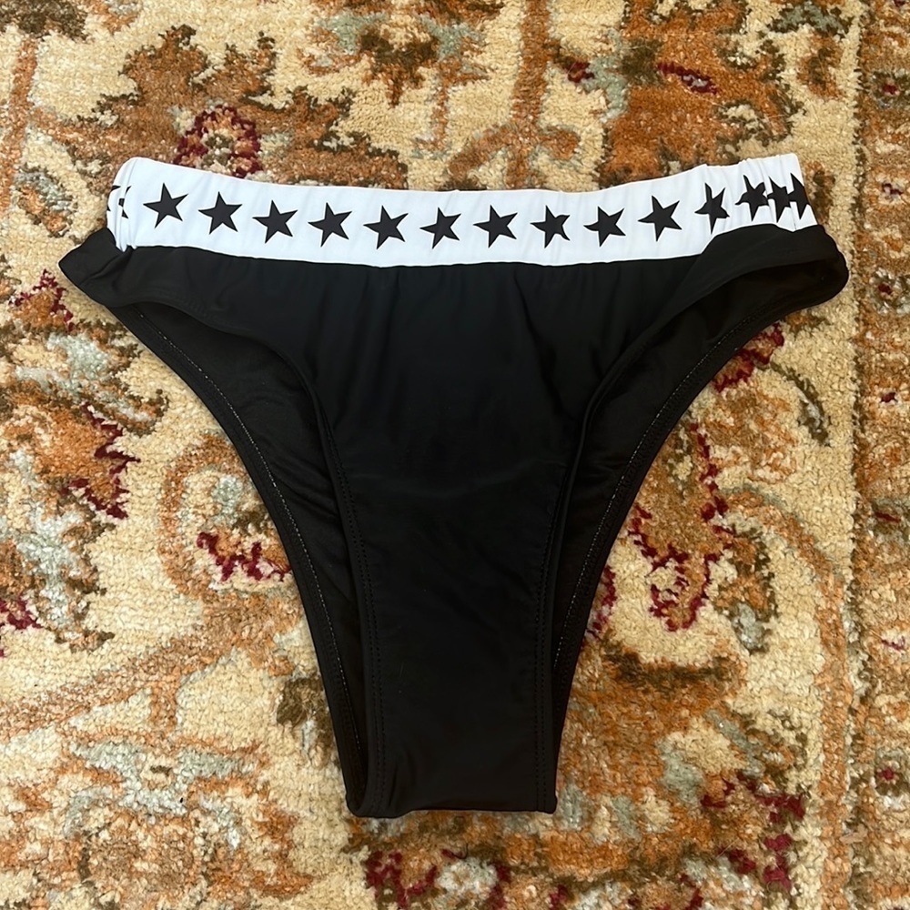Motel Rocks Black White Star High Rise Bikini Bottom M